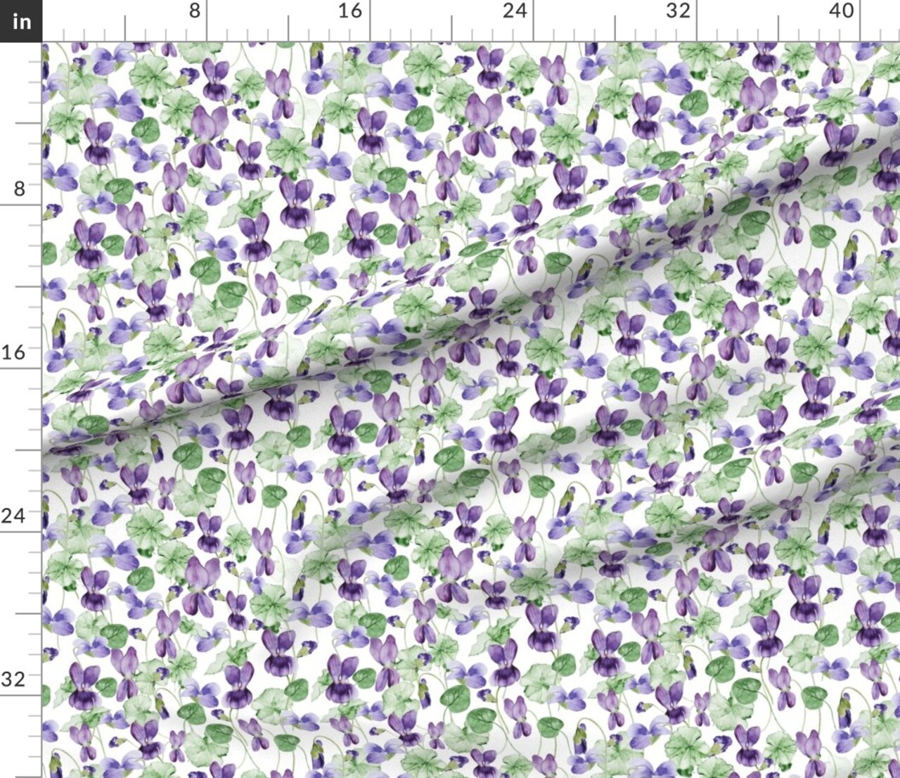 Various Fabrics by the Yard or Fat Quarter Violet Floral Watercolor Spring Flowers Botanical Garden Green Purple White Custom Printed Fabric by Spoonflower